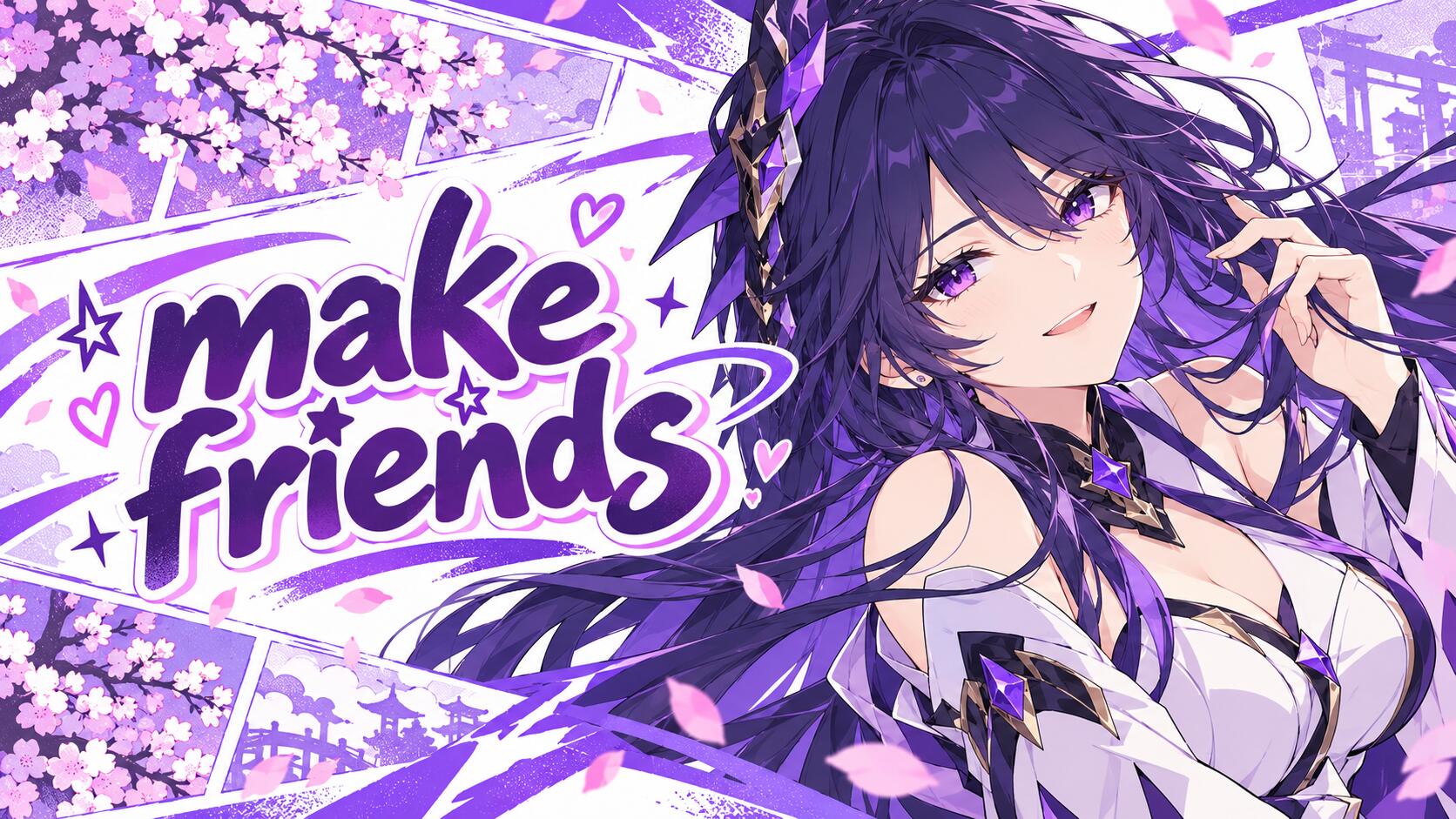 Discovery splash banner for 𐙚₊˚ make friends ⋆。° active chat.girls.nitro giveaways.guild tags.vcs.sfw Discord server