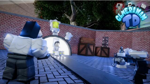 Discovery splash banner for Camera Man Tower Defense Roblox Discord server